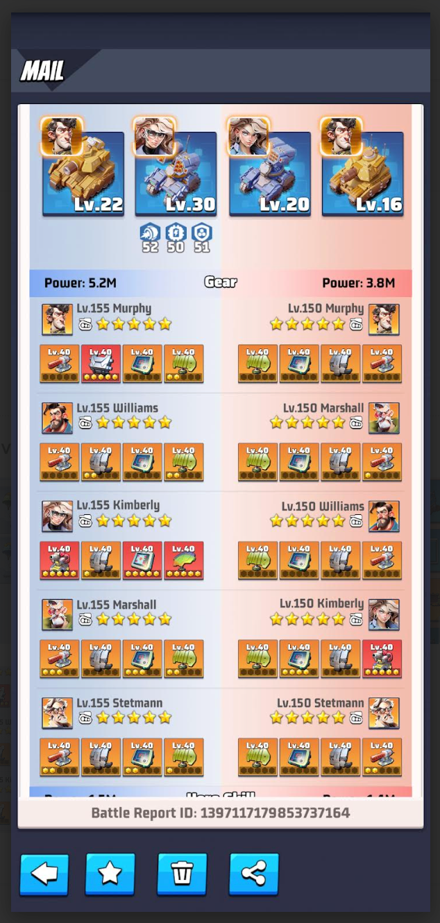 English Last War battle report comparing gear for every hero