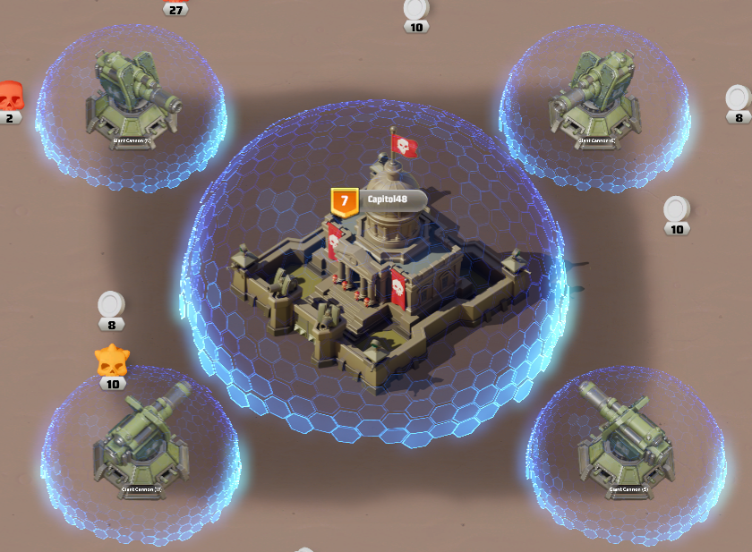 Official Last War screenshot showing the Capitol surrounded by four Cannons